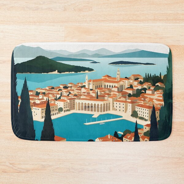 Item preview, Ai image of Split Riva Promenade Window View - Diocletian’s Palace Premium Travel Poster Art Print designed and sold by TrendSh0p.
