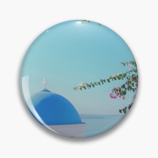 Item preview, Santorini island in Greece with a church, ocean and flowers. designed and sold by Sasas Design.