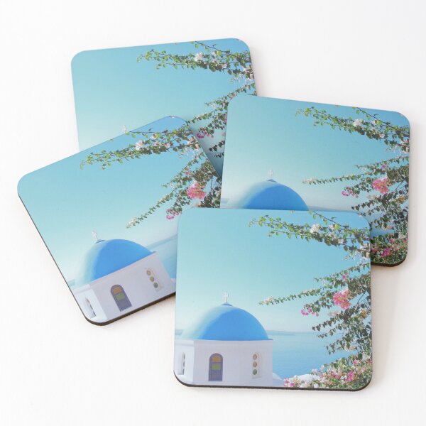 Item preview, Santorini island in Greece with a church, ocean and flowers. designed and sold by Sasas Design.