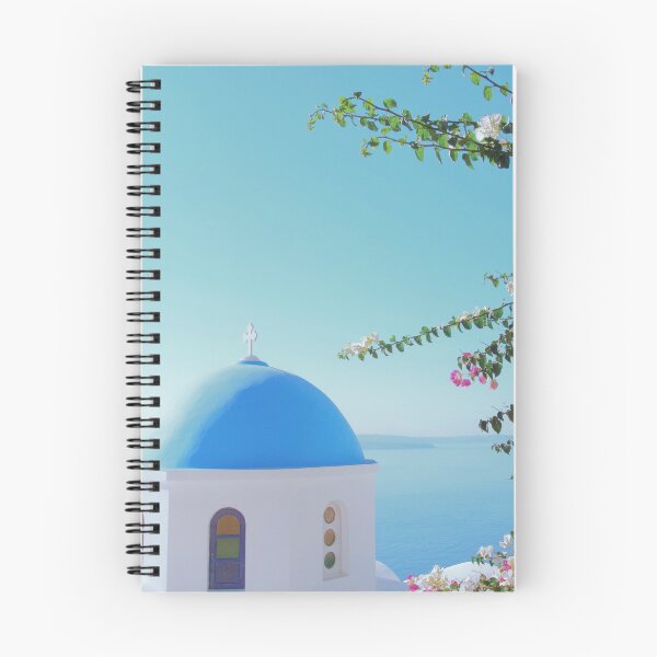Item preview, Santorini island in Greece with a church, ocean and flowers. designed and sold by Sasas Design.