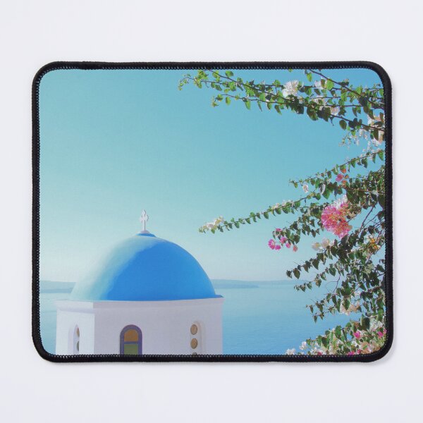 Item preview, Santorini island in Greece with a church, ocean and flowers. designed and sold by Sasas Design.