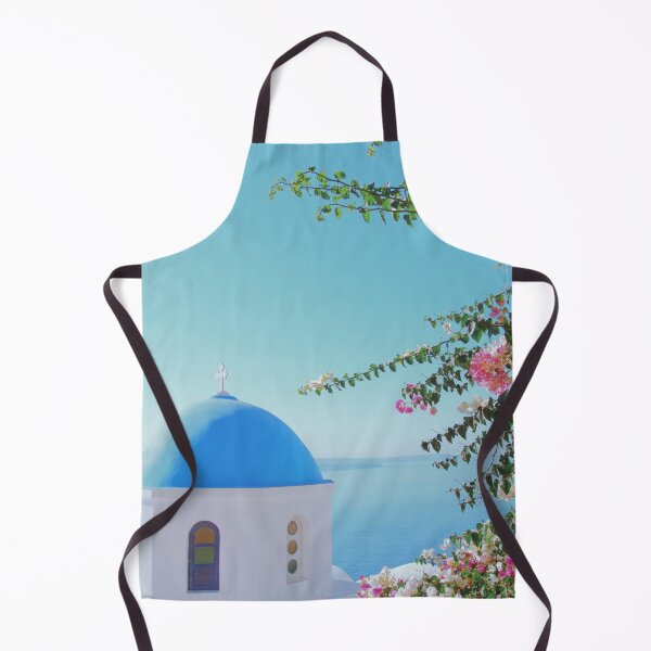 Item preview, Santorini island in Greece with a church, ocean and flowers. designed and sold by Sasas Design.