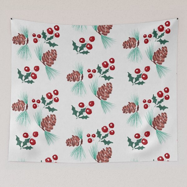 Item preview, Watercolor Pinecones and Holly Berries designed and sold by HydrangeaDelMar.