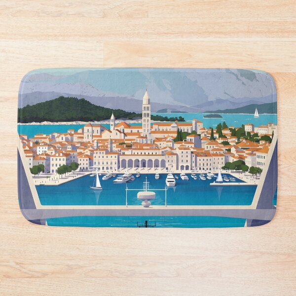 Item preview, Ai image of Split Riva Promenade Window View - Diocletian’s Palace Premium Travel Poster Art Print designed and sold by TrendSh0p.