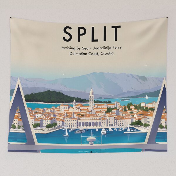Item preview, Ai image of Split Riva Promenade Window View - Diocletian’s Palace Premium Travel Poster Art Print designed and sold by TrendSh0p.