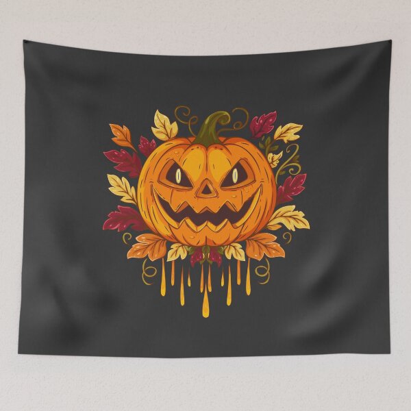 Item preview, Spooky Jack-O’-Lantern with Autumn Leaves and Dripping Glow designed and sold by Mariia Berezhna.