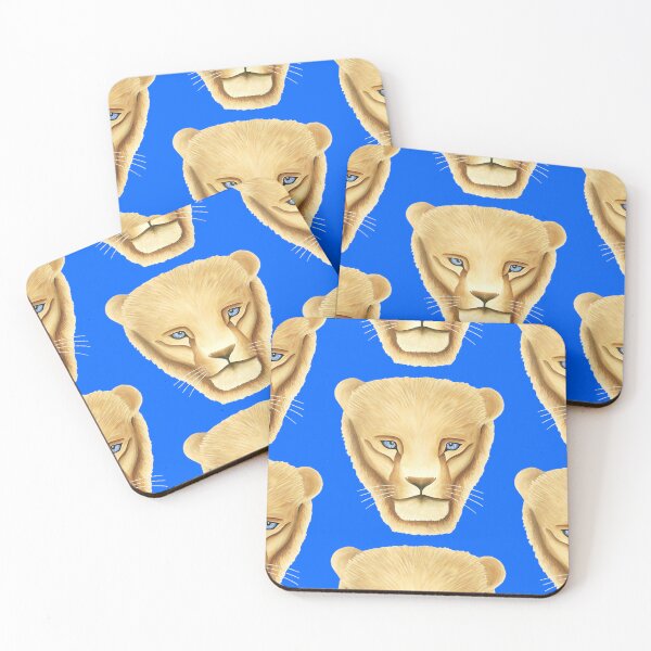 Item preview, Lion head portrait design cobalt blue background big cat unique gift present artwork designed and sold by Arniesart85.