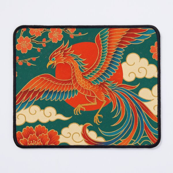 Item preview, Phoenix Over Rising Sun – Vibrant Japanese Phoenix & Sakura Illustration designed and sold by Planthem.