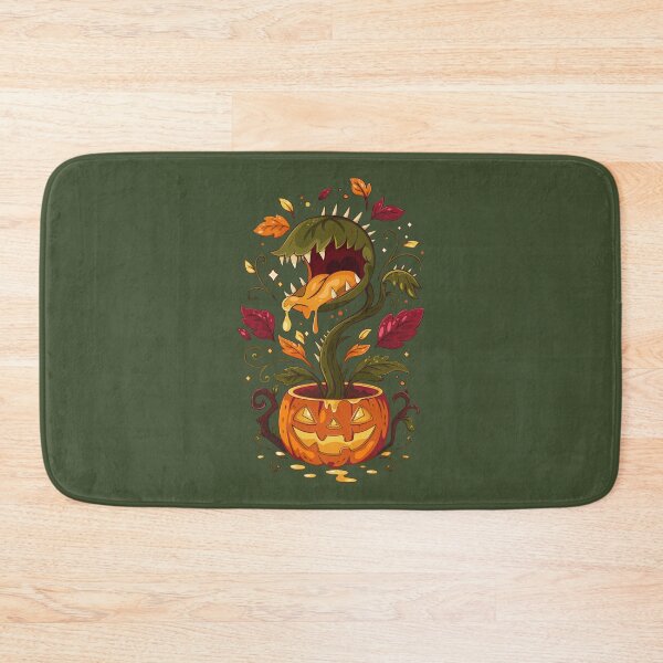Item preview, Carnivorous Halloween Plant Rising from Jack-O’-Lantern with Autumn Leaves designed and sold by Mariia Berezhna.