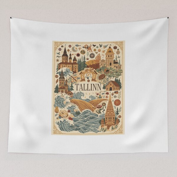 Item preview, Tallinn vintage illustration Nordic landscapes designed and sold by StormArte.