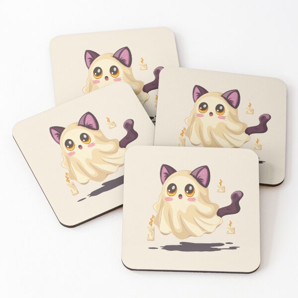 Item preview, Cute Floating Ghost Cat With Glowing Candles Halloween Art designed and sold by Mariia Berezhna.