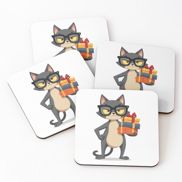 Item preview, Cool Grumpy Christmas Cat With Glasses and Gift – Funny Holiday Cartoon by Vivo Studio designed and sold by VivoStudio.