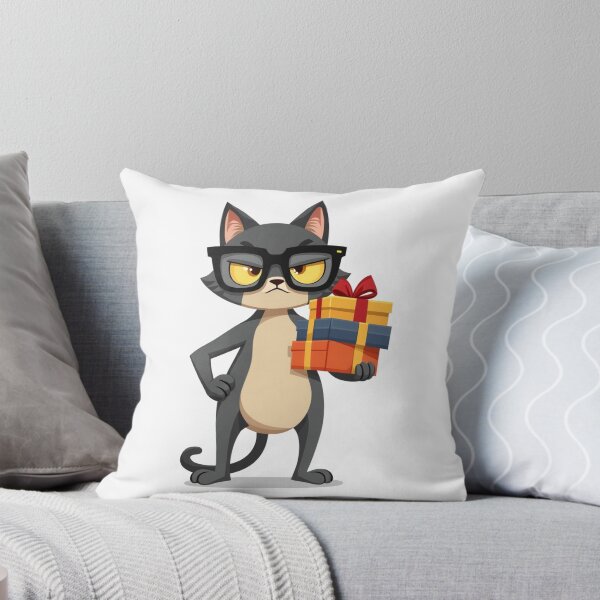 Item preview, Cool Grumpy Christmas Cat With Glasses and Gift – Funny Holiday Cartoon by Vivo Studio designed and sold by VivoStudio.
