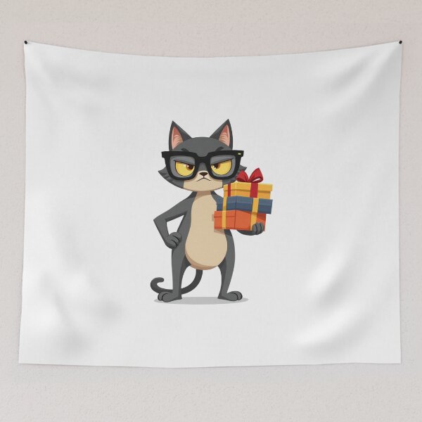 Item preview, Cool Grumpy Christmas Cat With Glasses and Gift – Funny Holiday Cartoon by Vivo Studio designed and sold by VivoStudio.