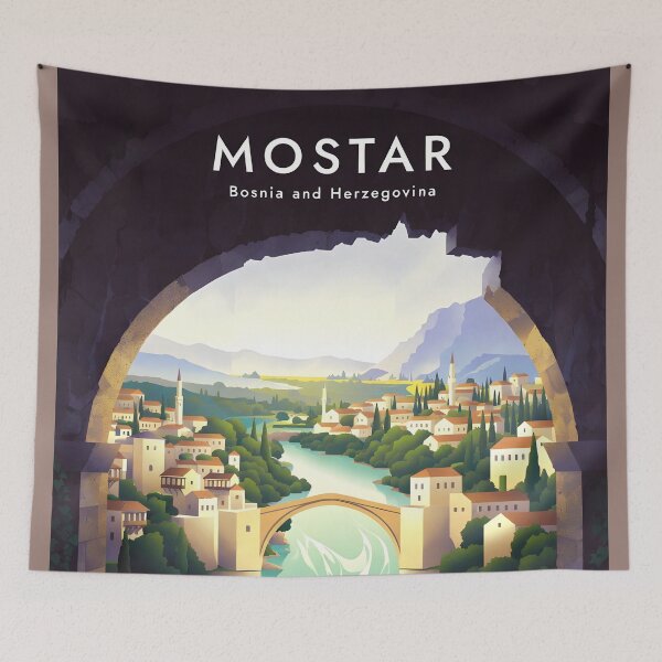 Item preview, Copy of Ai Illustration Vintage Travel Poster of Mostar – Timeless Stari Most & Neretva River Beauty designed and sold by TrendSh0p.
