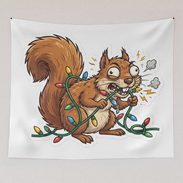 Item preview, Feral Squirrel Chewing Christmas Lights | Unhinged Holiday Disaster designed and sold by StickyGuys.