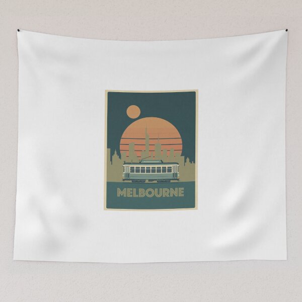 Item preview, Vintage Melbourne tram at sunset retro designed and sold by StormArte.