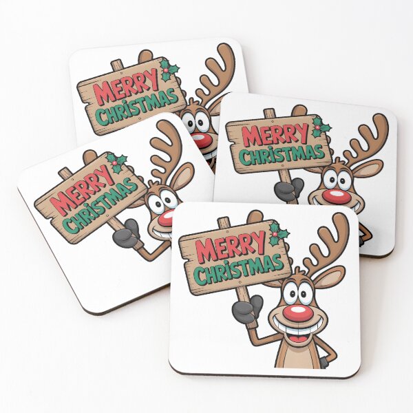 Item preview, Goofy reindeer holding a crooked wooden sign that says ‘Merry Christmas’ designed and sold by MajdoArt.