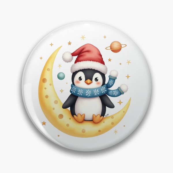 Item preview, Cute Christmas Penguin on Moon – Winter Holiday Illustration by Vivo Studio designed and sold by VivoStudio.