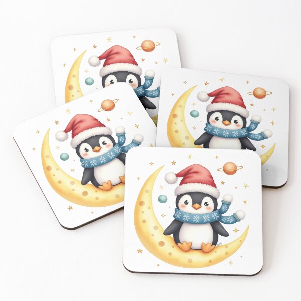 Item preview, Cute Christmas Penguin on Moon – Winter Holiday Illustration by Vivo Studio designed and sold by VivoStudio.