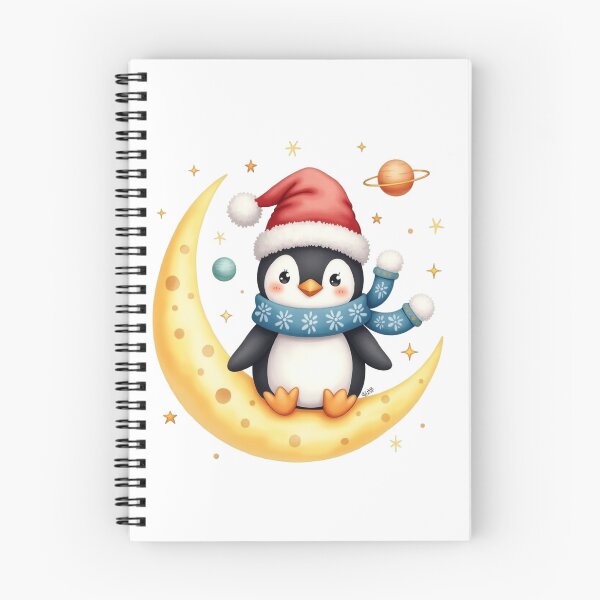 Item preview, Cute Christmas Penguin on Moon – Winter Holiday Illustration by Vivo Studio designed and sold by VivoStudio.