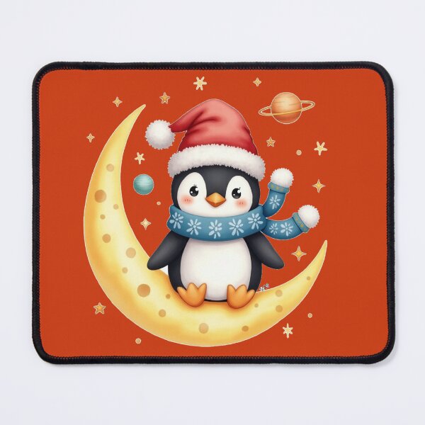 Item preview, Cute Christmas Penguin on Moon – Winter Holiday Illustration by Vivo Studio designed and sold by VivoStudio.