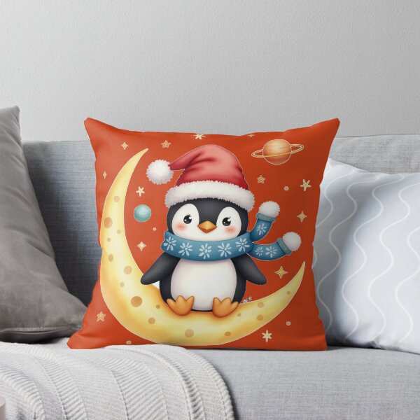 Item preview, Cute Christmas Penguin on Moon – Winter Holiday Illustration by Vivo Studio designed and sold by VivoStudio.