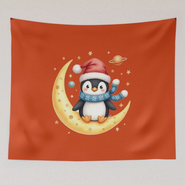 Item preview, Cute Christmas Penguin on Moon – Winter Holiday Illustration by Vivo Studio designed and sold by VivoStudio.