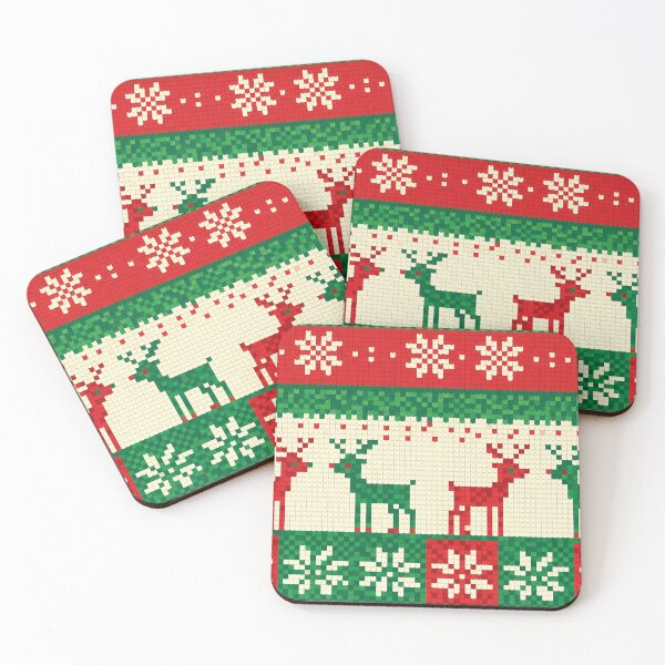 Item preview, Retro Knitted Reindeer Christmas Pattern – Red & Green Holiday Design designed and sold by FratddArtworks.