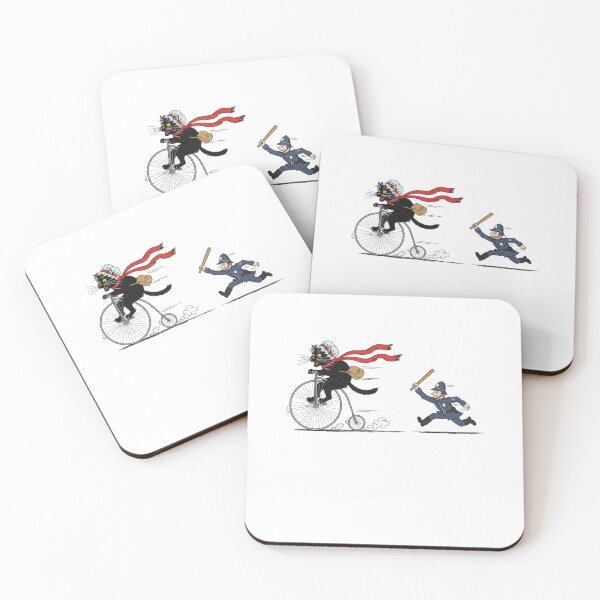 Item preview, Black Cat Riding Penny Farthing Escaping Police designed and sold by TeeARTHY.