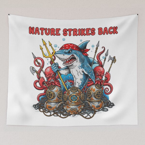 Item preview, Nature Strikes Back shark Ocean Revenge Tattoo Style designed and sold by TeeARTHY.