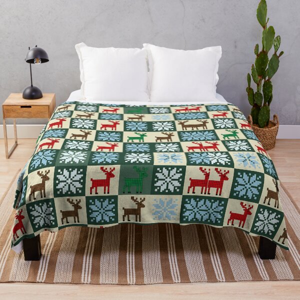 Item preview, Pixel Reindeer & Snowflake Christmas Pattern – Cozy Knitted Holiday Design designed and sold by FratddArtworks.