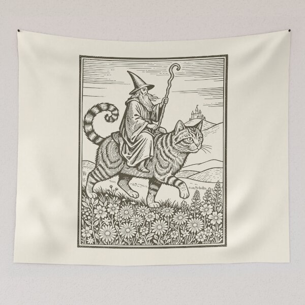 Item preview, Wizard Cat Rider Vintage Medieval Sorcerer  designed and sold by Y-Vibes.