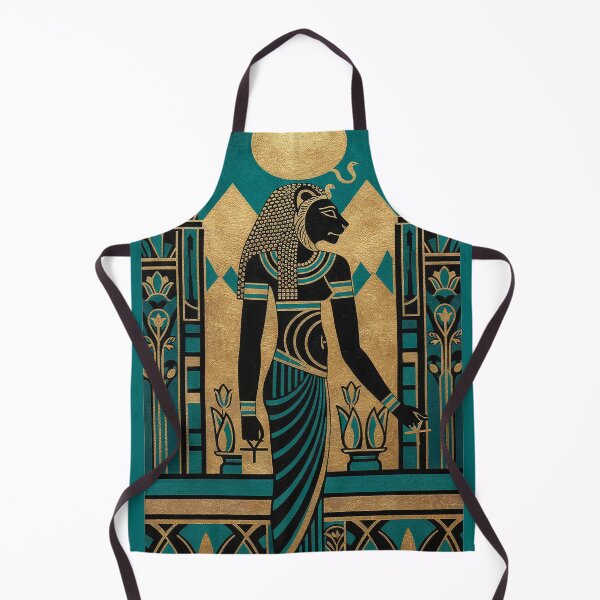 Item preview, Lioness Goddess Sekhmet Profile in Teal | Egyptian Revival Art Deco Vibrant Colors | Luxury Gallery Art Print designed and sold by Vintage Poster Gallery.