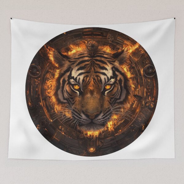 Item preview, Cyberpunk Flame Tiger Face designed and sold by Daagath.