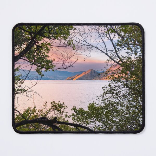 Item preview, Summer Sunset View Through Trees of Okanagan Lake and Mountains designed and sold by Amy Mitchell.
