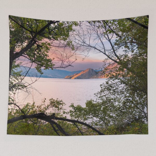Item preview, Summer Sunset View Through Trees of Okanagan Lake and Mountains designed and sold by Amy Mitchell.