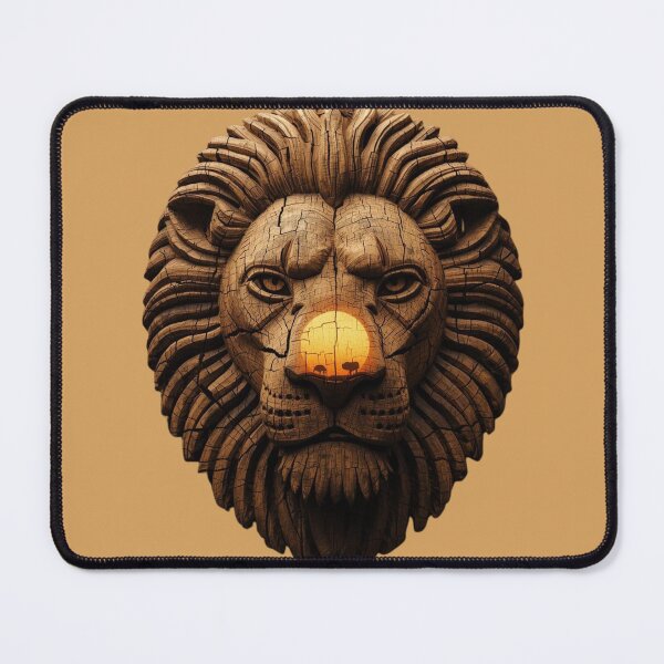 Item preview, Primal Lion Carving – Ancestral Control Wood Art designed and sold by SavannaStrikes.