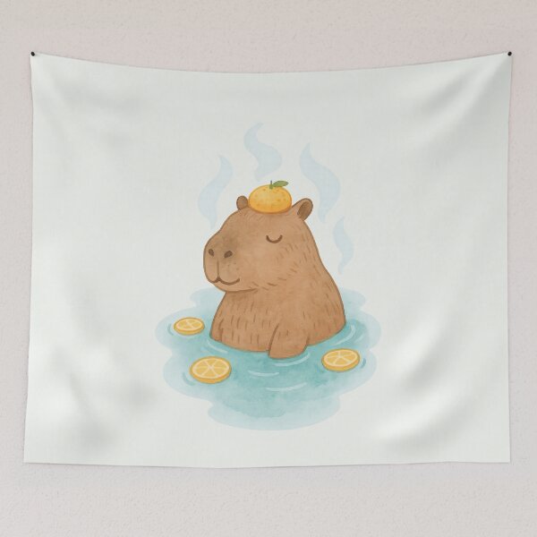 Item preview, Capybara Hot Springs | Relaxing Hand-Drawn Illustration designed and sold by Ombrya.