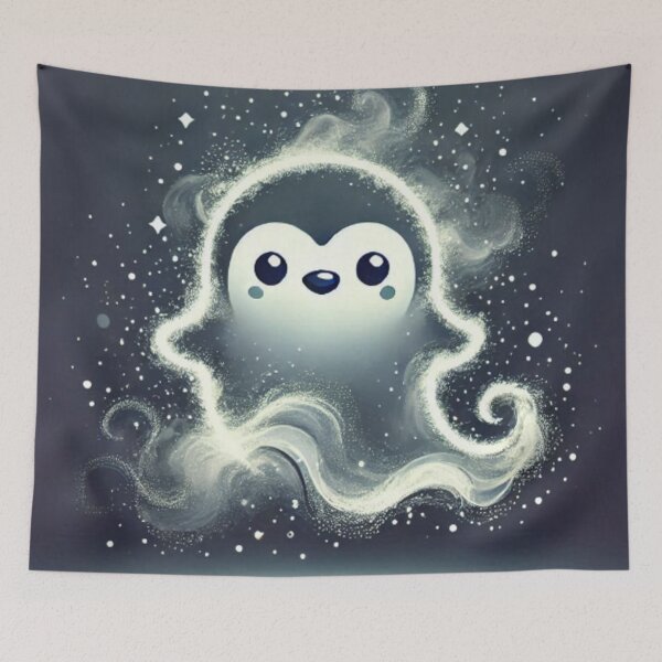 Item preview, Kawaii Ghost Penguin Cosmic Stardust Glow  designed and sold by BigBlueArt.