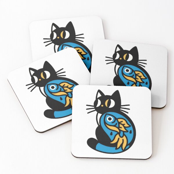 Item preview, Minimalist Cat and Fish Tattoo Artwork designed and sold by Studio23:45.