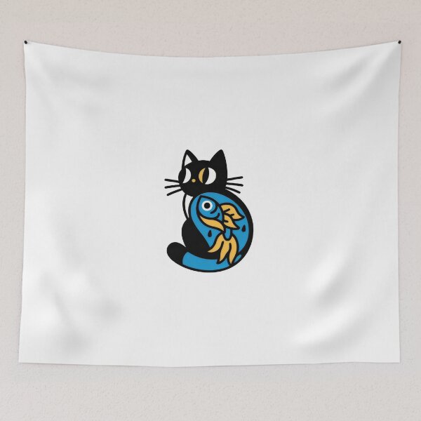 Item preview, Minimalist Cat and Fish Tattoo Artwork designed and sold by Studio23:45.