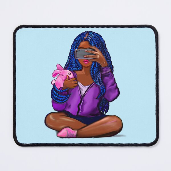 Item preview, Cool edgy black girl and rabbit with hair in blue braids and camera phone- black girl designed and sold by Artonmytee.
