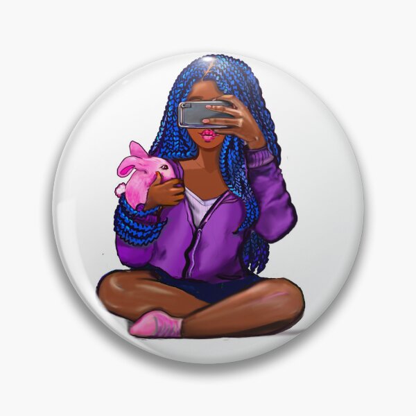 Item preview, Cool edgy black girl and rabbit with hair in blue braids and camera phone- black girl designed and sold by Artonmytee.