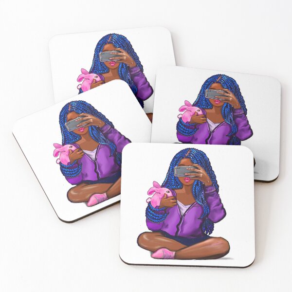 Item preview, Cool edgy black girl and rabbit with hair in blue braids and camera phone- black girl designed and sold by Artonmytee.