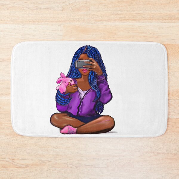 Item preview, Cool edgy black girl and rabbit with hair in blue braids and camera phone- black girl designed and sold by Artonmytee.