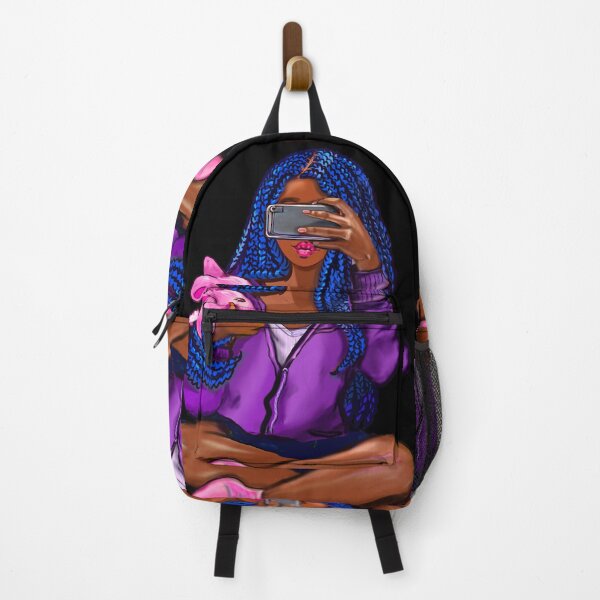 Item preview, Cool edgy black girl and rabbit with hair in blue braids and camera phone- black girl designed and sold by Artonmytee.