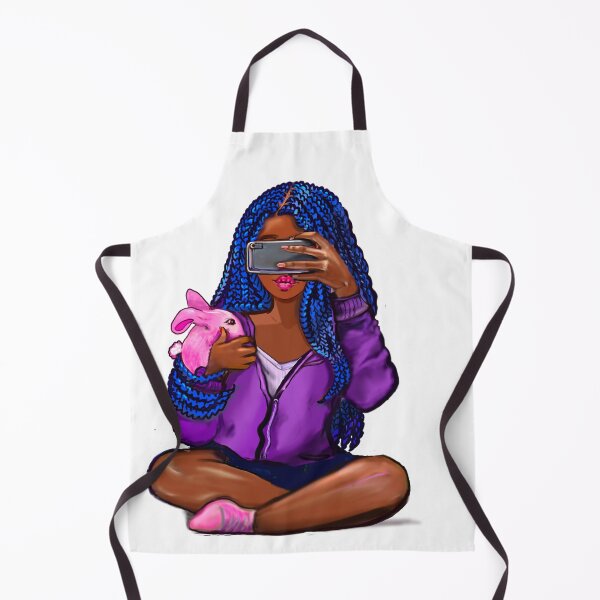 Item preview, Cool edgy black girl and rabbit with hair in blue braids and camera phone- black girl designed and sold by Artonmytee.