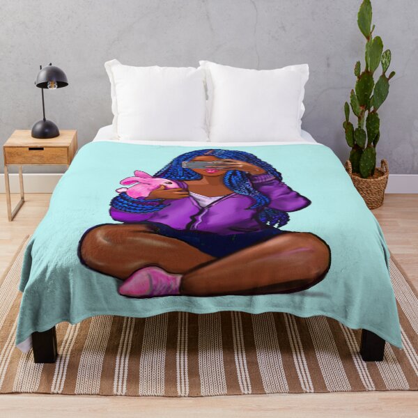 Item preview, Cool edgy black girl and rabbit with hair in blue braids and camera phone- black girl designed and sold by Artonmytee.