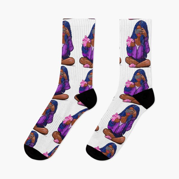 Item preview, Cool edgy black girl and rabbit with hair in blue braids and camera phone- black girl designed and sold by Artonmytee.
